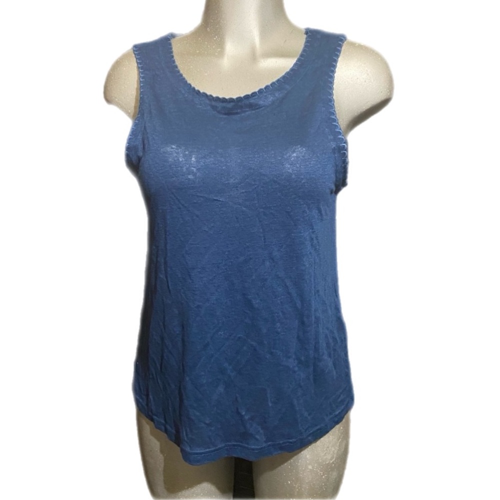 WRAP London Tank Top Cami 100% Linen Size 8 Medium Coastal Blue Elevated Basics - Picture 1 of 8